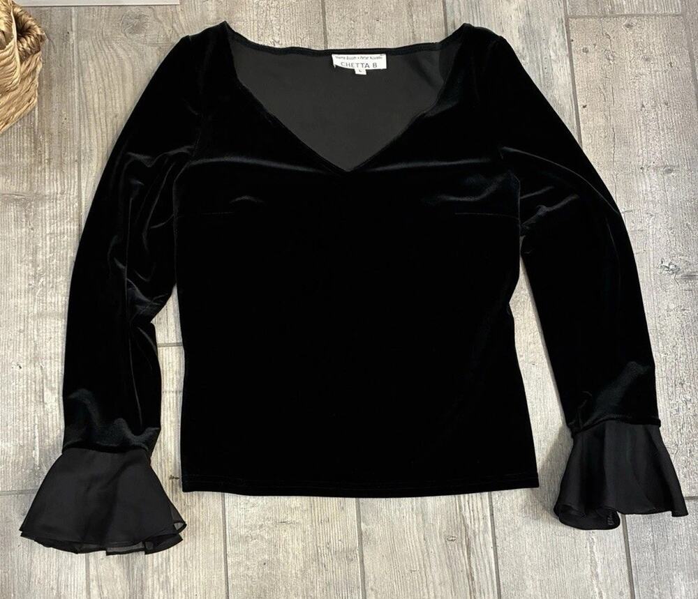 Vintage Chetta B Peter Noviello Sherrie Bloom Black Velvet Whimsigoth Top Large